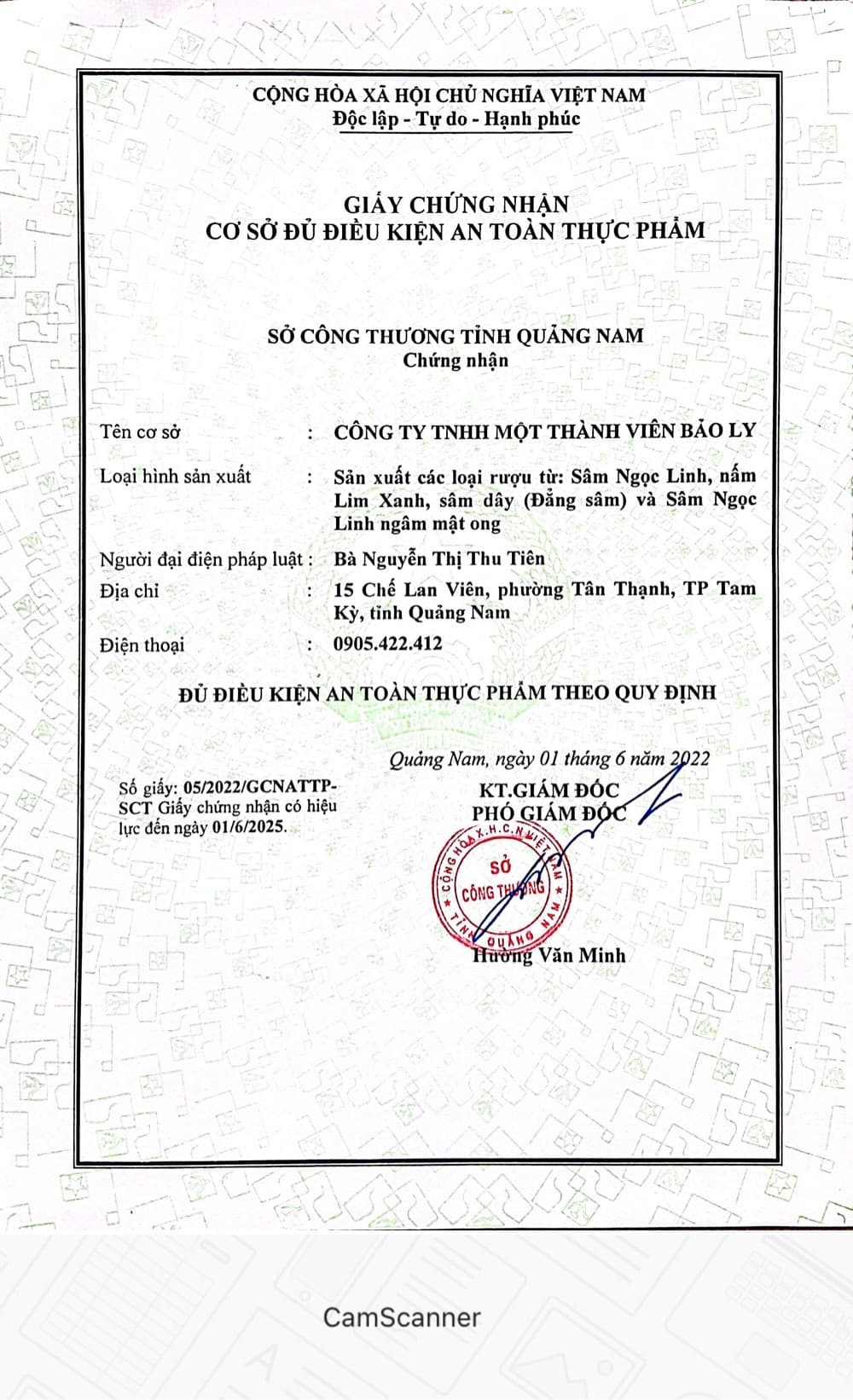 CHỨNG NHẬN VSATTP - Tài liệu